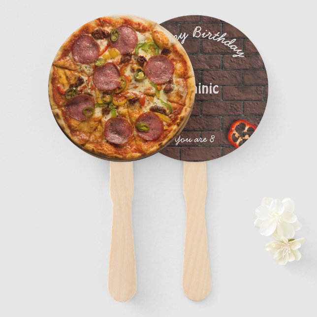 Pizza Party Supreme Birthday Hand Fan (Front and Back)