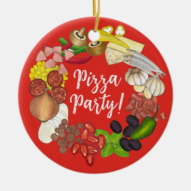 Pizza Party Toppings Italian Food Pizzeria Pie Ceramic Tree Decoration (Front)