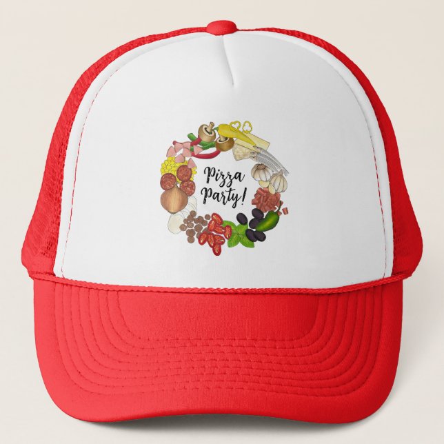 Pizza Party Toppings Italian Food Pizzeria Pie Trucker Hat (Front)