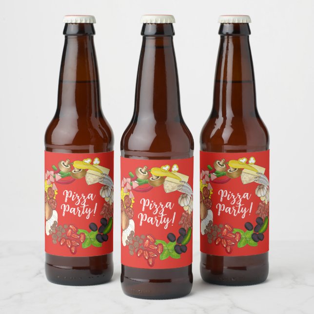 Pizza Party Toppings Make Your Own Birthday Decor Beer Bottle Label (Bottles)