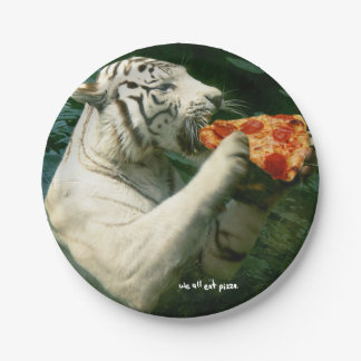 pizza party - white tigers eat pizza paper plate