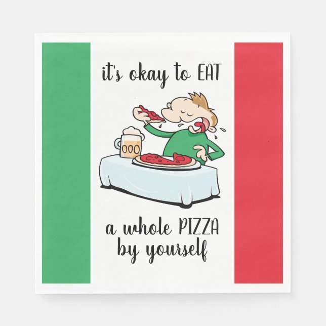 Pizza Party With Cartoon, Text And Italian Colours Napkin (Front)
