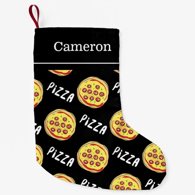Pizza Pattern | Custom Name Small Christmas Stocking (Front)