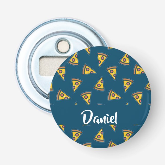 Pizza pattern on blue bottle opener (Front)