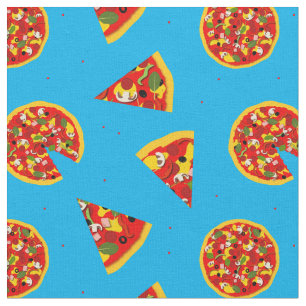 Pizza Pattern on Blue Fabric