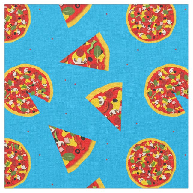 Pizza Pattern on Blue Fabric (Close Up)