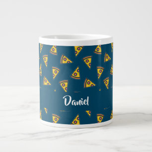 Pizza pattern on blue large coffee mug