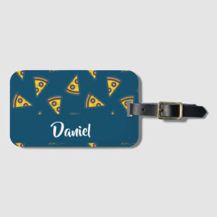 Pizza pattern on blue luggage tag