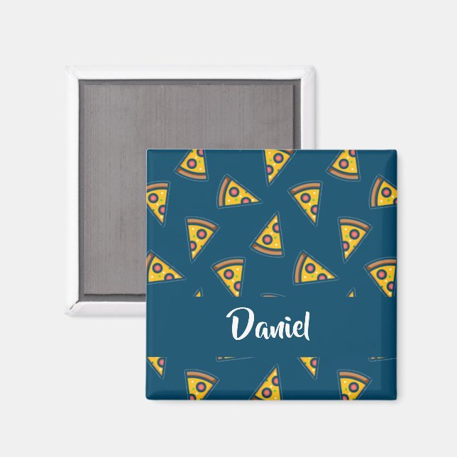 Pizza pattern on blue magnet (Front/Back)
