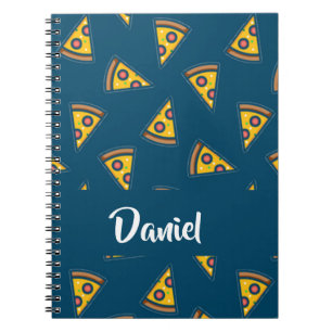 Pizza pattern on blue notebook