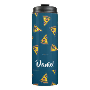 Pizza pattern on blue thermal tumbler