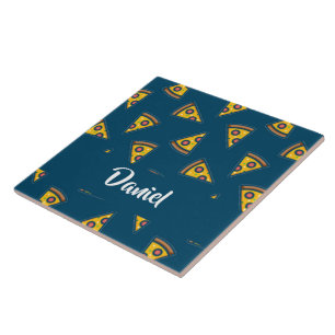 Pizza pattern on blue tile