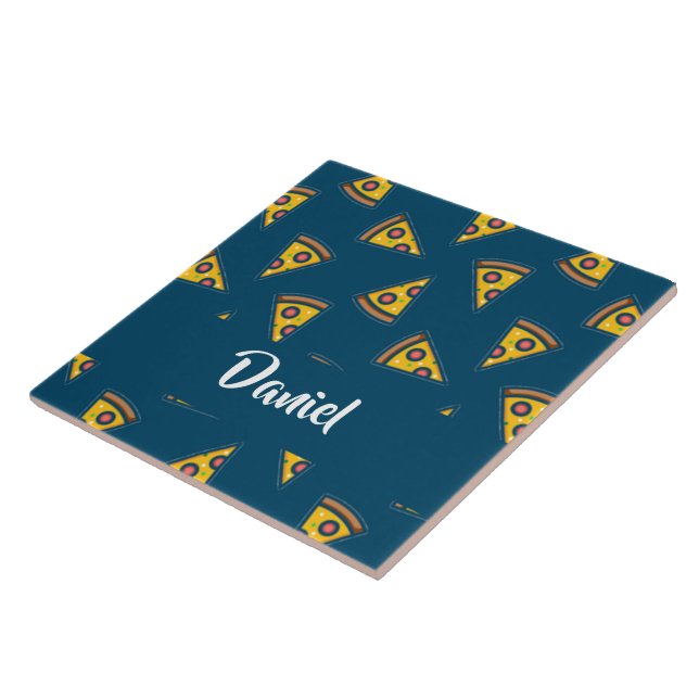 Pizza pattern on blue tile (Side)