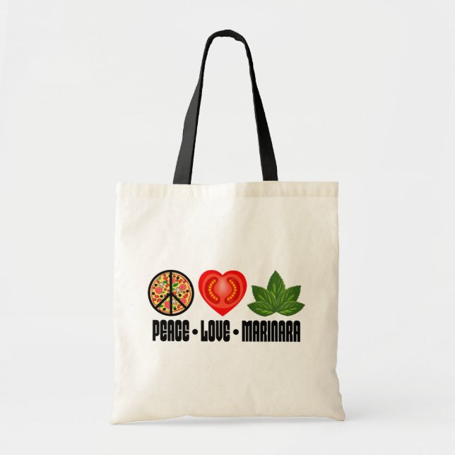 Pizza Peace Sign Tomato Heart and Basil Leaves Tote Bag (Front)