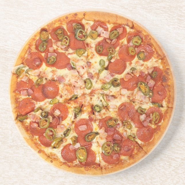Pizza Pepperoni Stone Round Coaster (Front)