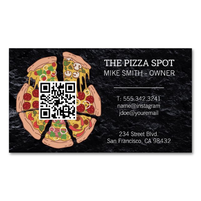 Pizza Pie Slices | QR Code Magnetic Business Card (Front)