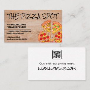 Pizza Pie Slices Restaurant Qr Code Business Card