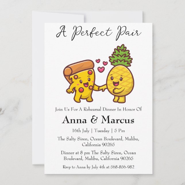 Pizza & Pineapple perfect pair bridal dinner Invitation (Front)