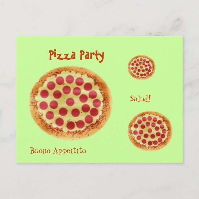 pizza, pizza, pizza, Pizza Party, Salud!, Buono... Invitation Postcard (Front)