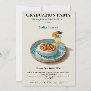 Pizza Pool Cocktail Graduation Celebration Invitation