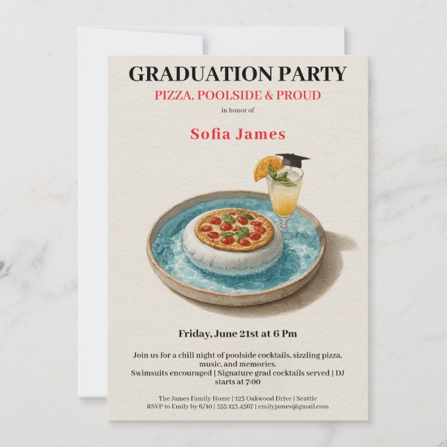 Pizza Pool Cocktail Graduation Celebration  Invitation (Front)