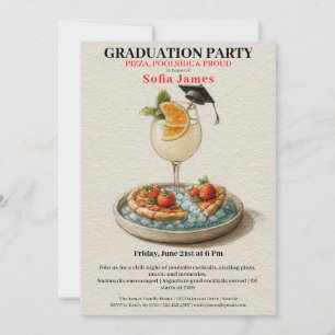 Pizza Pool Cocktail Graduation Celebration Invitation