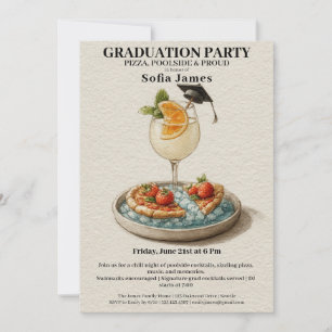 Pizza Pool Cocktail Graduation Celebration  Invitation