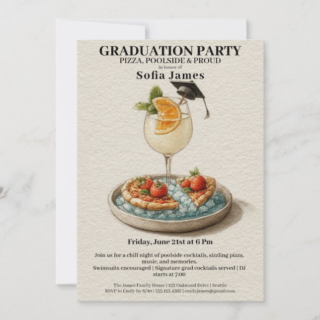 Pizza Pool Cocktail Graduation Celebration  Invitation (Front)