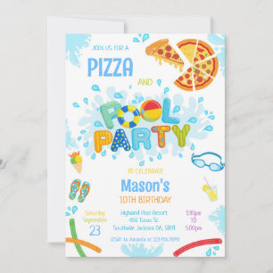 Pizza Pool Party Birthday Invitation