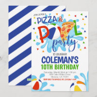 Pizza & Pool Party Birthday Invitation