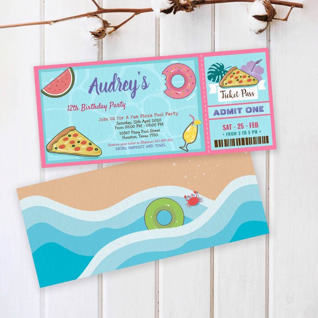 Pizza Pool Party Tropical Summer Birthday  Invitation (Creator Uploaded)