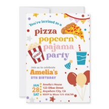 Pizza Popcorn and Pyjamas Birthday Invitation