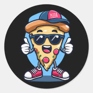 Pizza print design wearing a cute hat classic round sticker