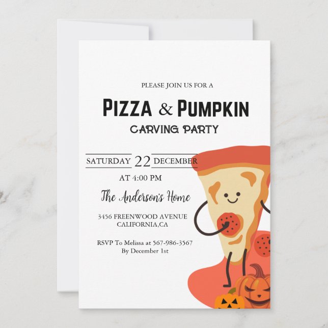 Pizza & Pumpkin  Halloween carving party Invitation (Front)
