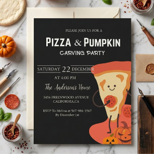 Pizza & Pumpkin Halloween carving party Invitation
