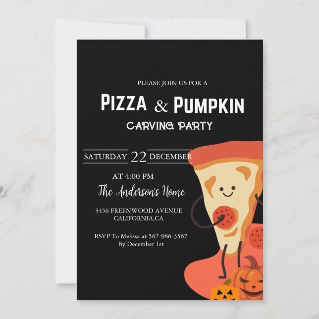Pizza & Pumpkin  Halloween carving party Invitation (Front)