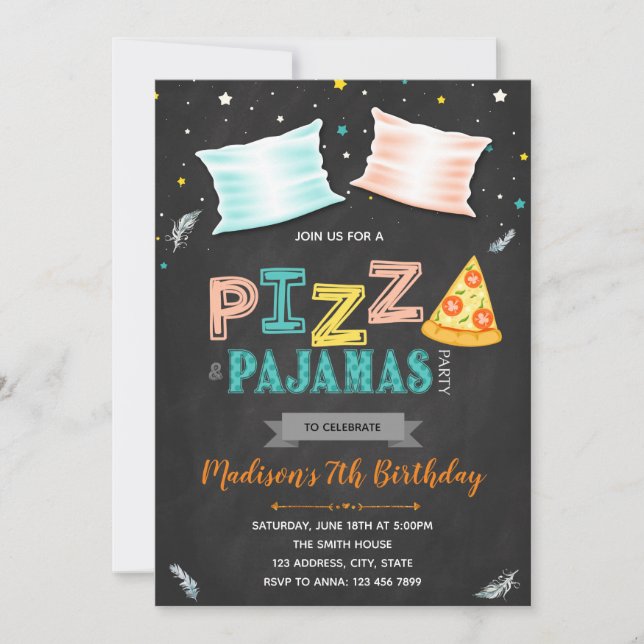 Pizza pyjamas party invitation (Front)