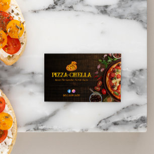 Pizza Restaurant Business   Minimalist Dark Wood Business Card