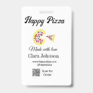 Pizza restaurant cafe pizzeria scan QR code order ID Badge