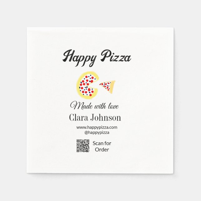 Pizza restaurant cafe pizzeria scan QR code order  Napkin (Front)