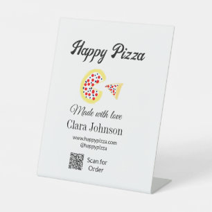Pizza restaurant cafe pizzeria scan QR code order Pedestal Sign