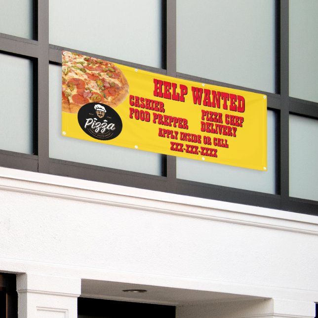 Pizza Restaurant Customise Help Wanted Shop Logo Banner (Outside Building)