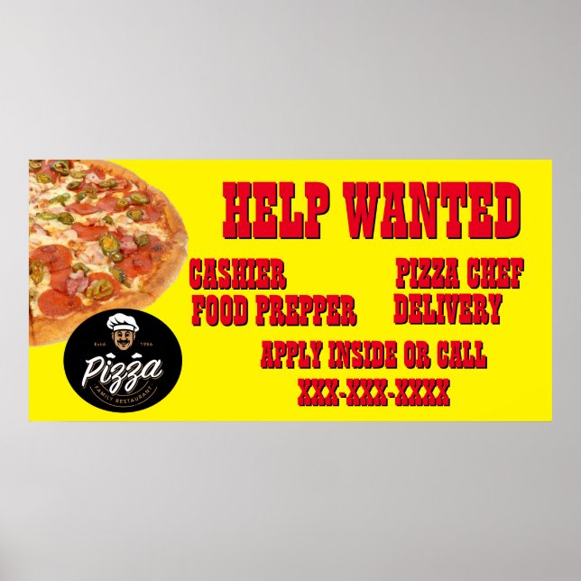 Pizza Restaurant Customise Help Wanted Shop Logo  Poster (Front)