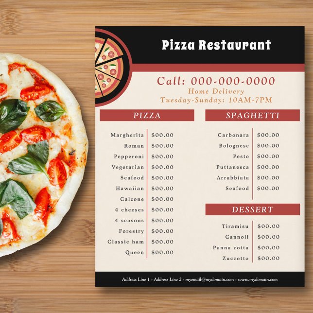 Pizza Restaurant, Menu & Price List Flyer (Pizza Restaurant, Menu & Price List Flyer)
