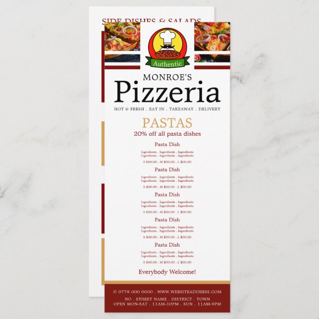 Pizza Restaurant, Pasta Slimline Menu (Front/Back)