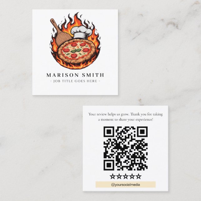 Pizza Restaurant Review QR Code  Square Business Card (Front/Back)