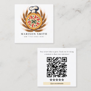Pizza Restaurant Review QR Code Square Business Card