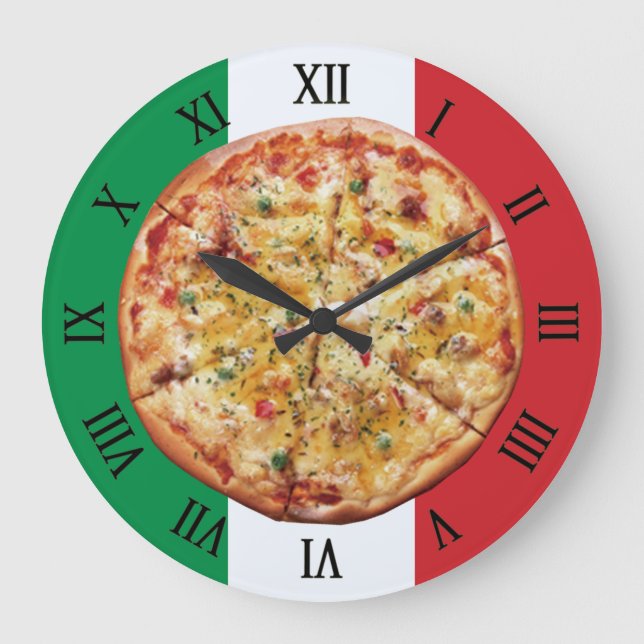Pizza ~ Roman Numerals ~ Italian Flag ~ Large Clock (Front)