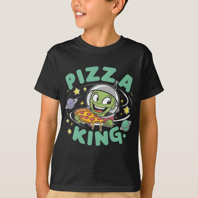 Pizza Royalty: Cartoon Character Holds Pizza King  T-Shirt (Front)