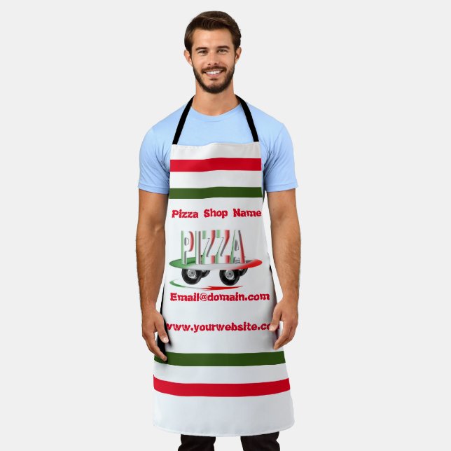 Pizza service,red green ,personalised  apron (Worn)